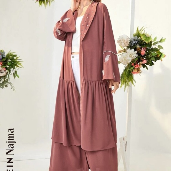 SHEIN Dresses & Skirts - SHEIN Najma Leaf Embroidery Pearl
Beaded Belted Abaya